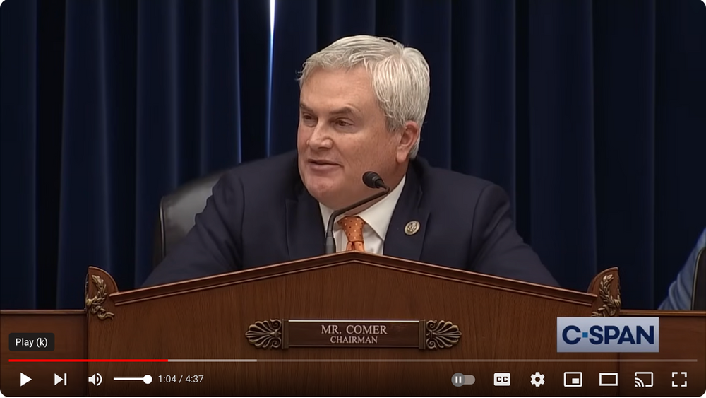 Rep. James Comer at Congressional hearing.