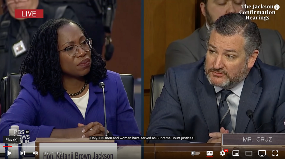 Sen. Ted Cruz (R-TX) questions Judge Ketanji Brown Jackson during Supreme Court confirmation hearing. Sen. Ted Cruz questions Judge Brown
